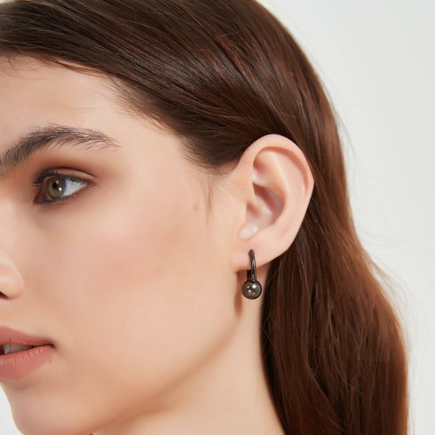 9-10mm Tahitian Pearl & Noir Elegance Barrel Earrings - House Of Pearls
